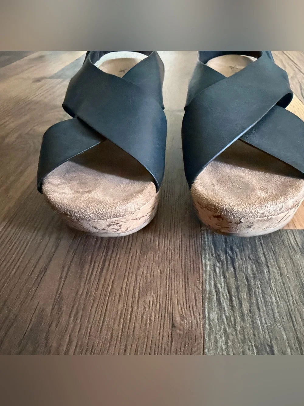Xappeal Black Crisscross Wedge Slingback Sandals